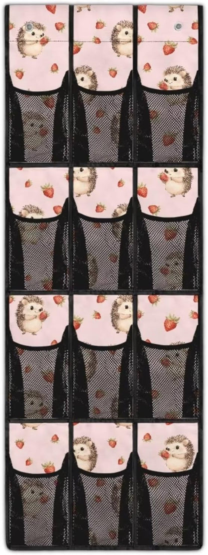 Hedgehogs Behind Door Organizer Mesh Fabric Over The Door Shoe Organizer for Closet Pink Wall Hanging Storage Easy to Install Shoe Holder Hanger