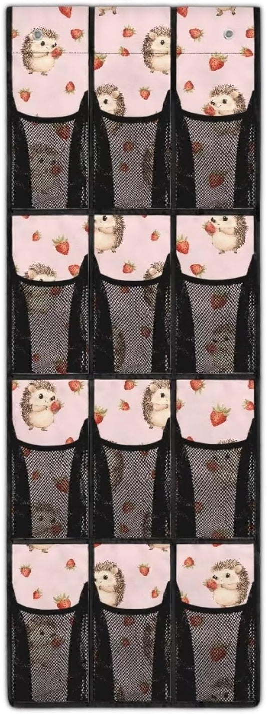 Hedgehogs Behind Door Organizer Mesh Fabric Over The Door Shoe Organizer for Closet Pink Wall Hanging Storage Easy to Install Shoe Holder Hanger
