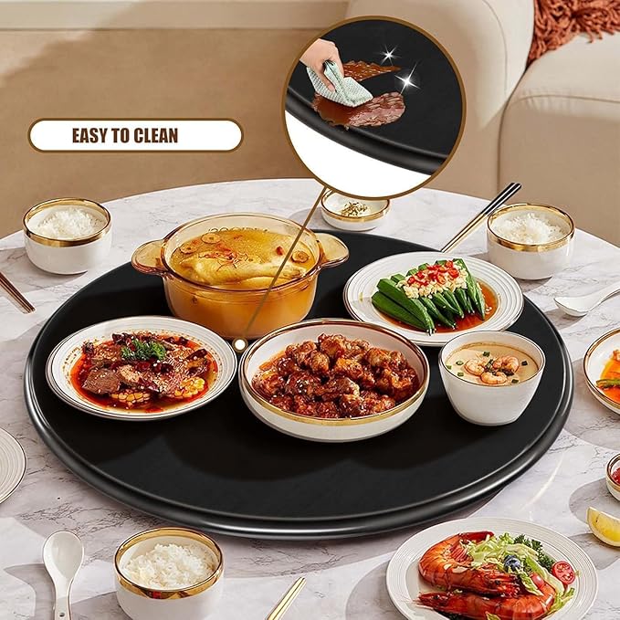 Large Lazy Susan Turntable, Wooden Round Tray Rotating for Dining Table Top Centerpiece Silent Smooth SpinBy Hand Kitchen Turntable Organizer, Easy to Clean (Black, 28 in)