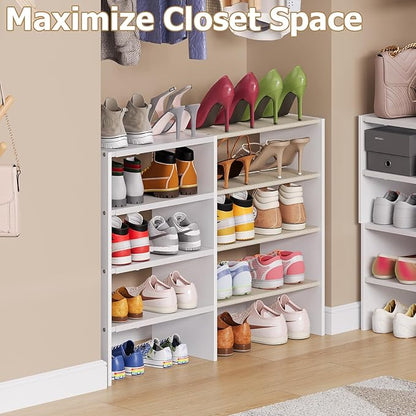 X-cosrack Long White 11.02″Shoe Rack for Closets, Stackable and Expandable Shoe Organizer, Suitable for Entryways, Garages, Storage Shelves Made of MDF, Oxford Cloth and Iron