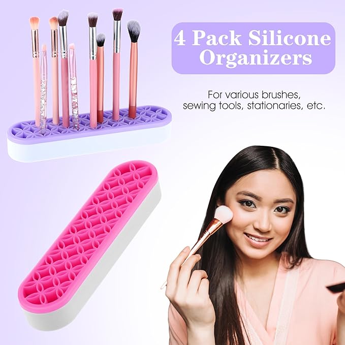 4 Pcs Silicone Makeup Brush Holder, Multipurpose Cosmetic Organizer, Pen Holder for Desk, Storage Box, Sewing Tool, Beauty Tool, Scissors, Toothbrush Holders