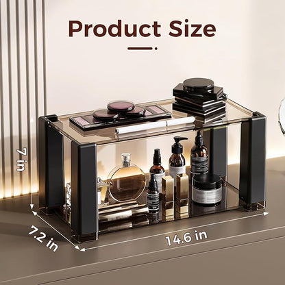 2-Tier Modern Minimalist Display Shelf, Multi-Purpose Organizer for Makeup, Perfume, Mugs, Figures, Clear Desktop Storage with Sturdy Frame for Bathroom, Kitchen, Office, and Home Decor B