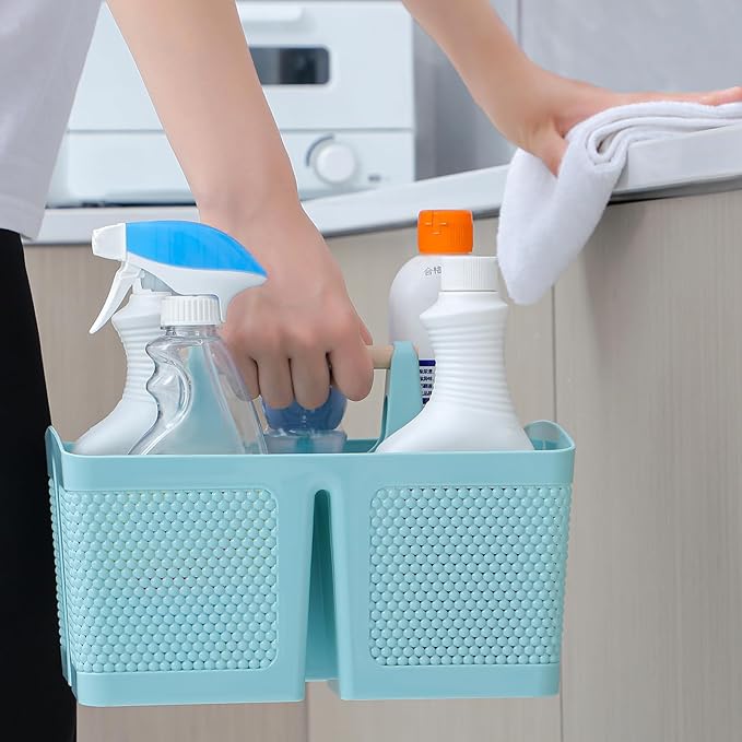 rejomiik Portable Shower Caddy Basket Plastic Cleaning Caddy Organizer Storage Tote with Handle for Bathroom, College, Dorm Room Essentials, Blue