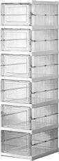 TARSHYRY Foldable Shoe Organizer, Stackable Shoe Rack with Transparent Door, Space Saving Bin Holder for Sneaker Container, Organizer for Boots, Heels, Sandals (6 Layers 10.04x13.58x41.34in)