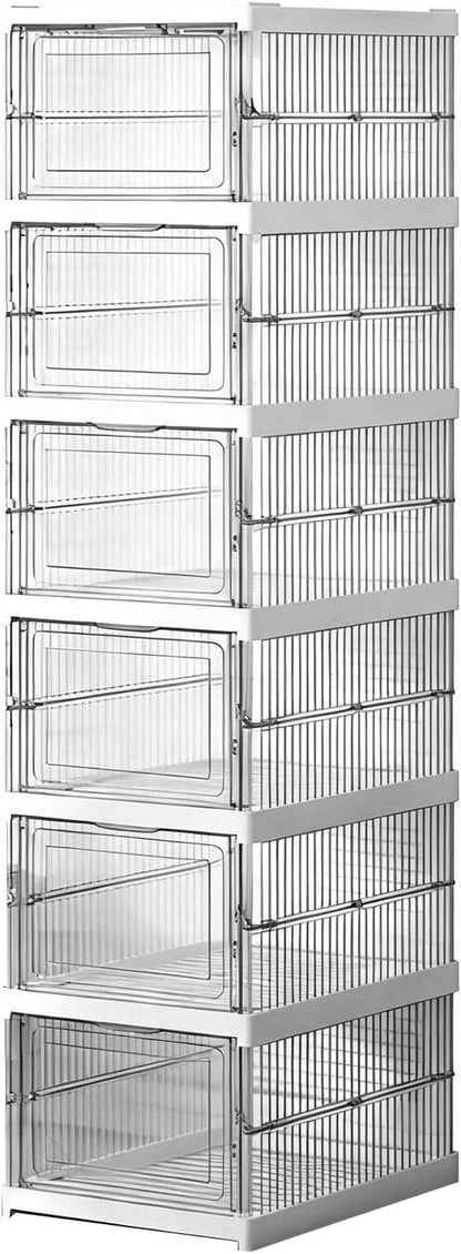 Cocoarm Clear Shoe Storage Box, Stackable Plastic Organizer, Quick Fold Design for Sneakers and Boots, Holds Size 12 for Closet or Entryway (6 Layers 10.04x13.58x41.34in)