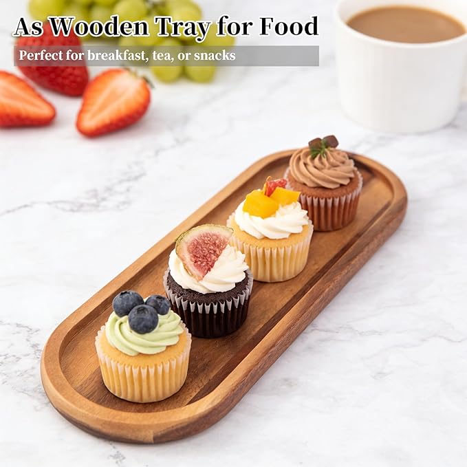 Wooden Vanity Bathroom Trays 2PCS - Wooden Trays for Decor, Countertop and Vanity Tray, Dish Soap Trays for Kitchen Counter, Sink Organizer Accessories Caddy, Toilet Laundry Shower Makeup Holder