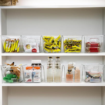 ZEXALOR 10 PACK Clear Storage Bins Clear Storage Containers for Kitchen Pantry Organization, Organizing Bins with Built in Handles, Cabinet Organizers