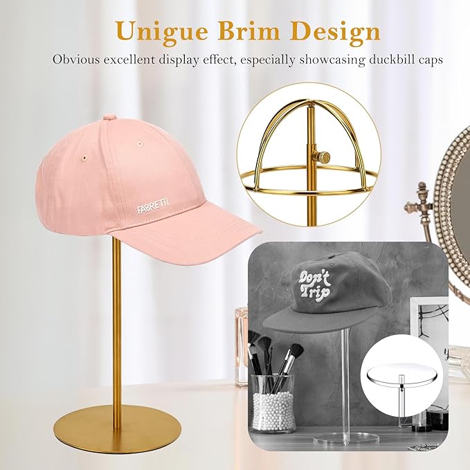 Hat Display Stand Titanium Gold Hat Stand, Set of 2, Height Adjustable Cap Rack Display, Fingerprint Resistant Durable Stainless Steel Tabletop Cowboy Hat Holder Stands for Vendors Closet (RCS 50% Recycled Post-consumer Metal)