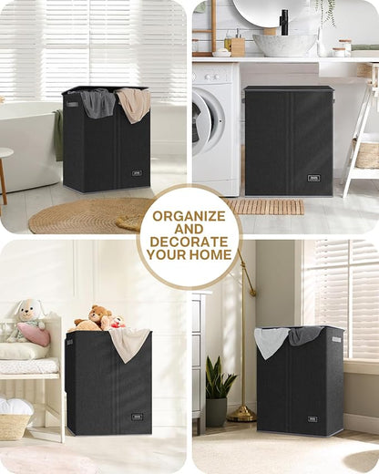 SOLEDI Double Laundry Hamper with Lid, 130L Clothes Hamper 2 Section, Laundry Basket with Removable bag, Bed room decor aesthetic, laundry room organization, Home and dorm room essentials