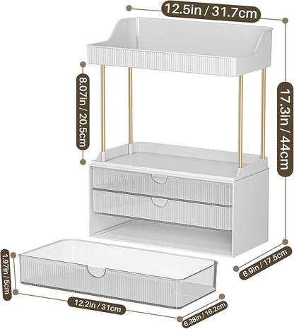 caktraie 12.2" W Makeup Organizer Drawers - 5 Tiers Bathroom Counter Organizer, Cosmetic Storage Drawer for Dresser Countertop and Bathroom Vanity for Large Skincare, Perfume, Clear