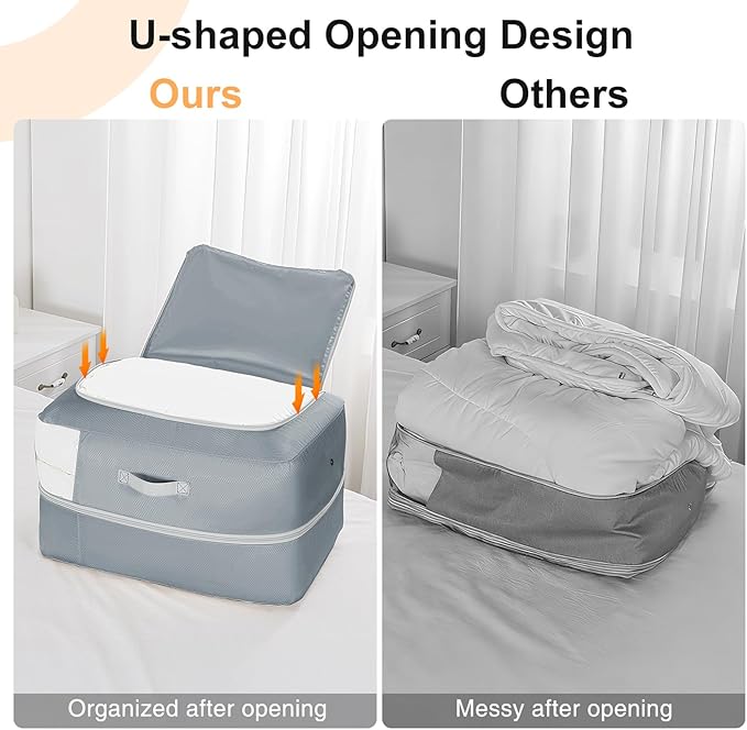 Comforter Storage Bag - 110L Large Capacity Blanket Storage Bags 2-Layer Ultra Space Saving Self Compression Organizer, Washable Compression Bags for Storage Comforter Blanket, 4-Pack, Grey