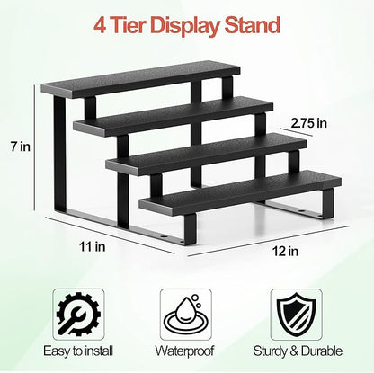 Boulphia 2 Set Black Cologne Organizer for Men, 12 Inch Cologne Stand 4 Tier Perfume Organizer for Dresser, Versatile Step Display Stand Shelf for Fragrance, Skincare, Figurine, Dessert (Wood & Metal)