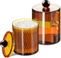 XIPENGKEJI 2 Pack Qtip Holder,Canister Apothecary Jar Set, Bathroom Jars with Lids Set for Cotton Swabs, Balls, Pads, Floss Picks,10oz-12oz Plastic Canisters Restroom Bedroom Vanity Organizer(Brown)