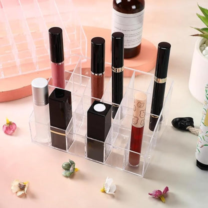 Macarrie 4 Pieces Lipstick Holder Organizer 24 Slot Acrylic Lipstick Makeup Organizer Case Display Stand Storage Box for Lipsticks Lipgloss Brushes Cosmetics