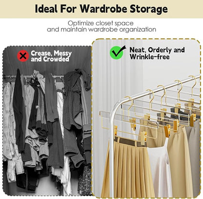 Acrylic Gold Pants Hangers with Adjustable Clips 10 Pack, Non-Slip Skirt Hanger for Women, Heavy Duty Space-Saving Clothes Organizer for Trousers, Coats, Jeans, Adults & Kids