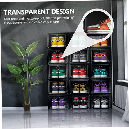 MAGICLULU 6Pcs Stacked Shoe Storage Boxes PP Plastic Organizers for Sneakers Space Saving Design Capacity and Wear Shoe Cases for Home Use
