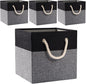 PRANDOM Large Foldable Cube Storage Bins 13x13 inch [4-Pack] Fabric Linen Storage Baskets Cubes Drawer with Cotton Handles Organizer for Shelves Nursery Closet Bedroom Black