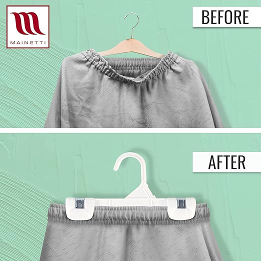 Mainetti Kids White Plastic Hangers 100 Pack | 8-Inch Pants Hangers with Clips Made from Sturdy Plastic | Great for Pants, Skirts, Slacks, Bottoms