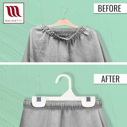 Mainetti Kids White Plastic Hangers 100 Pack | 8-Inch Pants Hangers with Clips Made from Sturdy Plastic | Great for Pants, Skirts, Slacks, Bottoms