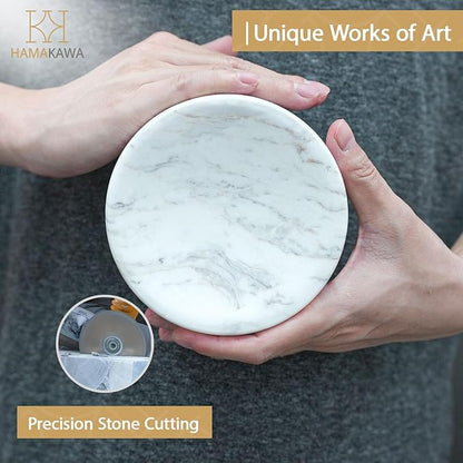 Natural Marble Soap Dish, Round Carrara White Jewelry Dish, Limestone Shower Soap Holder, Modern Stone Sponge Holder, Bar Soap Saver Tray for Bathroom, Kitchen, Easy to Clean
