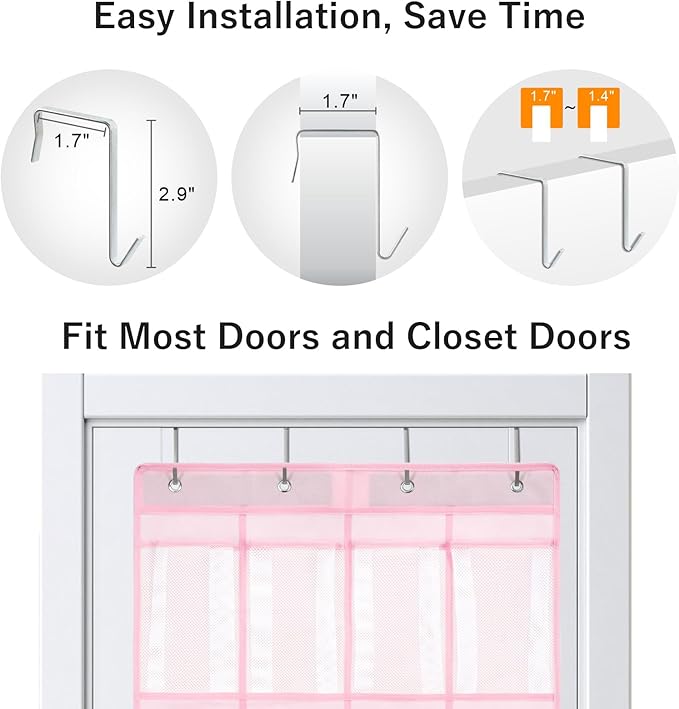 F-color 16-Pocket Hanging Organizer - Over the Door Shoe Organizer, Cruise Essentials for Cabin & RV, Breathable Mesh Storage Pockets, Space Saving Hanging Storage Holder with 4 Sturdy Metal Hooks