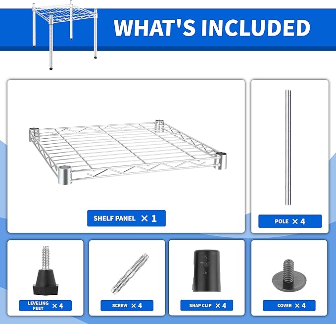 YSSOA Heavy Duty 1-Tier Shelving Unit, 15" W x 13.8" D x 15" H Wire Metal Stackable Storage, Chrome, 2 Pack