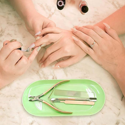 Nail Tray Green Manicure Tray for Nails Tool Decor Display Jewelry Rhinestone Cosmetics Oval Dish Manicure Organizers and Storage Small Storage Plate