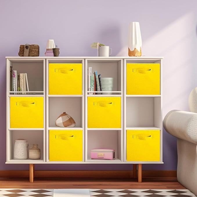 ShellKingdom Foldable Fabric Storage Cubes And Cloth Organizer Drawer For Closet And Toys, 13 X 13 X 13 INCH, 2 Pack (Yellow)
