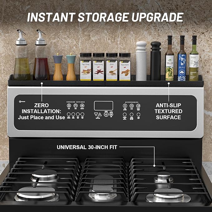 Foeacry 30 Inch Magnetic Stove Top Shelf - Heat Resistant Silicone Over the Stove Shelf Spice Rack, No Drill Easy Clean Kitchen Storage Organizer for Small Kitchen, Fits Gas & Electric Stoves