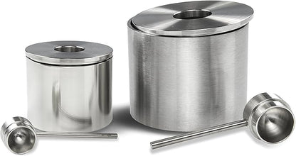 Grind Gourmet Salt Cellar, Spice Jars Stainless Steel, Storage Spice Jars Silver Cellar With Spoon Solid Stainless Steel Holder (Large, Silver)