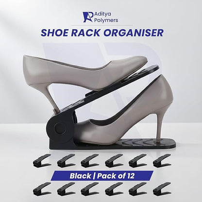 -12 p.c Adjustable Height Plastic Shoe Organizer (Black)