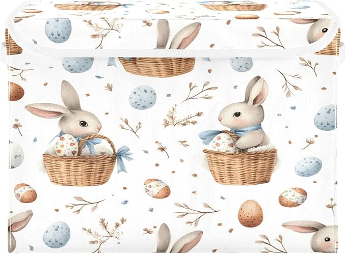 senya Easter Baskets Collapsible Storage Bins with Lids, Watercolor Easter Bunnies Pattern Storage Boxes Clothes Baskets for Organizing