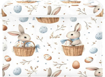 senya Easter Baskets Collapsible Storage Bins with Lids, Watercolor Easter Bunnies Pattern Storage Boxes Clothes Baskets for Organizing
