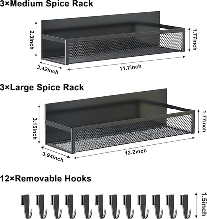 Aufworld Magnetic Spice Rack for Refrigerator, 6 Pack Magnetic Shelf, Fridge Magnet Organizer with Moveable 12 Hooks, Magnetic Fridge Shelf for Kitchen Organization and Storage (6 Pack)