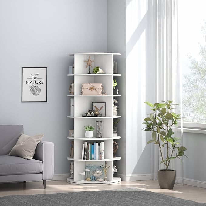 Gyfimoie Rotating Shoe Rack, 6-Tier Spinning Shoe Tower, Free Standing 360°Revolving Shoe Storage Organizer Lazy Susan Shoe Rack for Entryway Living Room Hallway