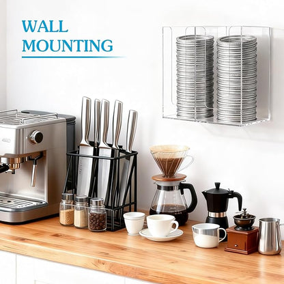 Acrylic Mason Jar Lid Organizer (Wide Mouth & Regular Mouth) 2 Compartment Cup Dispenser Organizer Ball Jar Wooden Storage Accessories for Kitchen Coffee Tumbler Lids, Fit Mason/Canning/Bamboo Lids