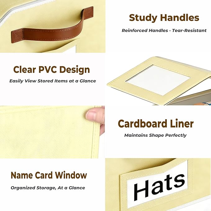 2 Pack Hat Organizer for Women & Men, Foldable Hat Storage Box with Clear Window Lid, Stackable Clear Hat Storage for Baseball, Cowboy Caps, Store up to 28 Caps, Butter Yellow