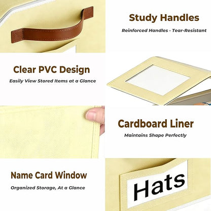 2 Pack Hat Organizer for Women & Men, Foldable Hat Storage Box with Clear Window Lid, Stackable Clear Hat Storage for Baseball, Cowboy Caps, Store up to 28 Caps, Butter Yellow
