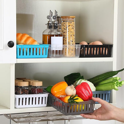 Wenqik 24 Pcs Plastic Storage Baskets for Classroom Organizing Small Pantry Storage Bins Rectangular Tray for Back to School Household Toys Classroom Bedrooms, Kitchens Countertops(Multicolor)