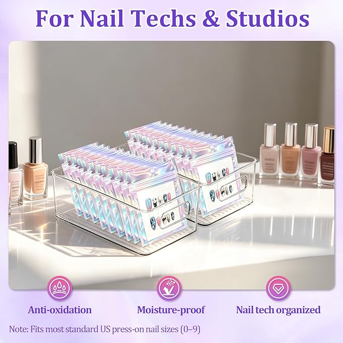 100PCS Press on Nail Packaging Bag, 100PCS Display Card with 231 Pcs Pre-cut Adhesive Tape & Diamond Art Pens & Glue Clay & Tweezers, 6-in-1 Set for Nail Display (Laser-white card)