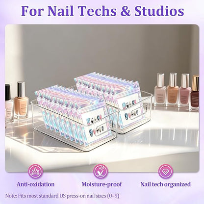 100PCS Press on Nail Packaging Bag, 100PCS Display Card with 231 Pcs Pre-cut Adhesive Tape & Diamond Art Pens & Glue Clay & Tweezers, 6-in-1 Set for Nail Display (Laser-white card)