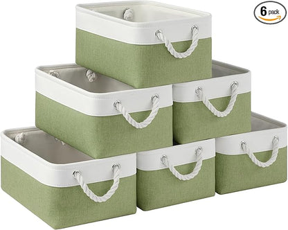 Storage Baskets for Shelves 13.8x9.8x6.7 Inch, Foldable Fabric Storage Bins with Handles, Small Storage Baskets for Organizing Closet, Office, Home Organization (6-Pack, White&Green)