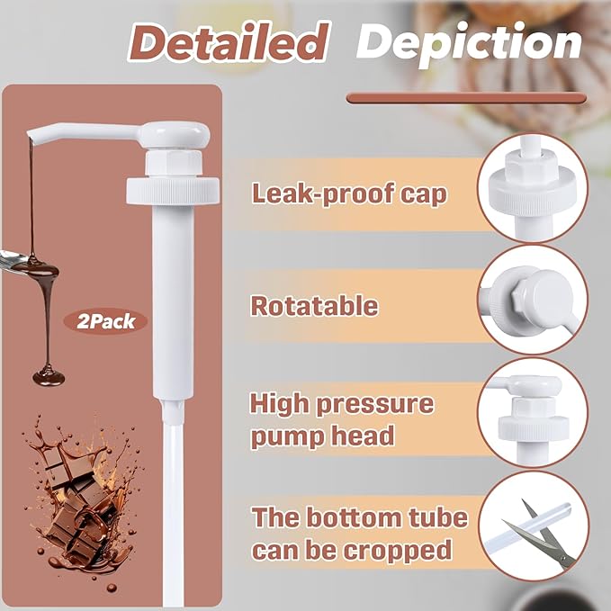 2-Pack Syrup Pump Compatible with Hershey's Chocolate Syrup Bulk Jug, Fit 7 LB 8 OZ for Most Home Half Gallon Bottles Containers