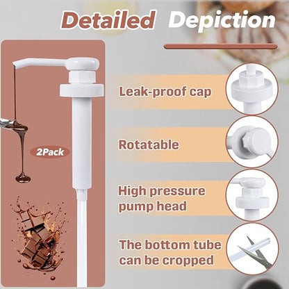 2-Pack Syrup Pump Compatible with Hershey's Chocolate Syrup Bulk Jug, Fit 7 LB 8 OZ for Most Home Half Gallon Bottles Containers