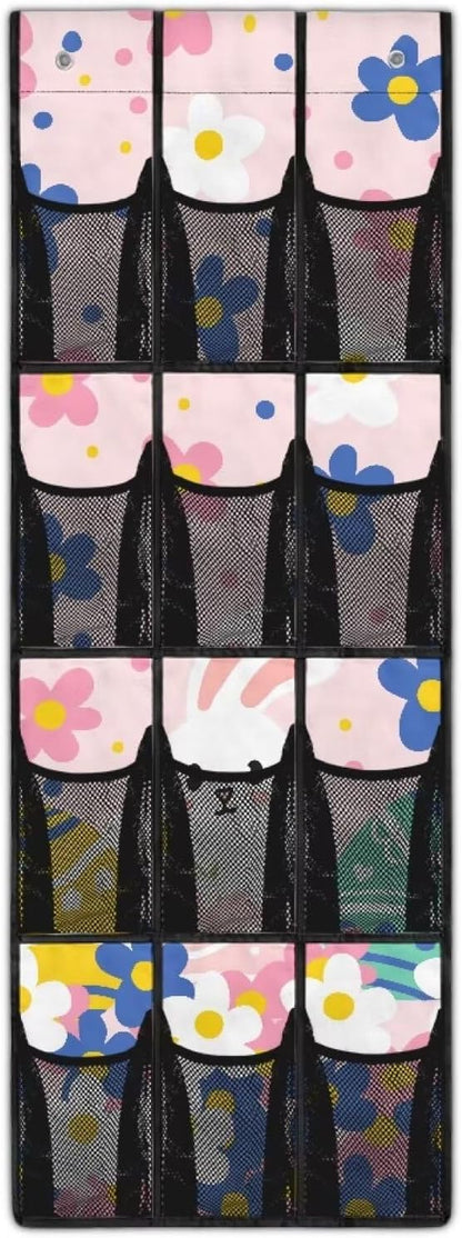 Easter Bunny Daisy Over The Door Shoe Organizer,Hanging Shoe Organizer with 12 Mesh Pockets,Door Shoe Rack Organizer for Women Kids,Hanging Shoe Storage Bag,Closet Rack for Home