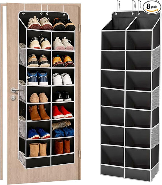8-Layer Over The Door Shoe Organizer with 16 Compartments, Pockets Heavy-Duty Non-Woven Fabric Hanging Shoes Storage Rack,Hanging Shoe Rack Space Saving Shoe Storage for Bedroom Closet Bathroom