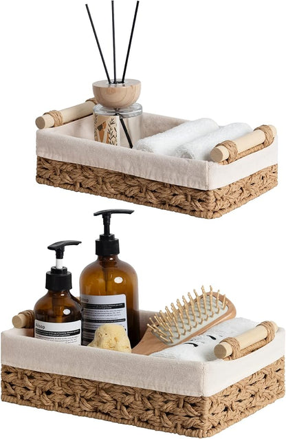 StorageWorks Bathroom Baskets for Organizing, Small Wicker Basket for Bathroom Organizer, Round Paper Rope Storage Basket for Bathroom Countertop, Set of 2