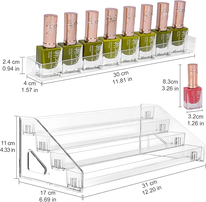 JessLab Nail Polish Organizer, 4-Tier Clear Acrylic Sunglass and Essential Oil Holder, Makeup Organizer for Bathroom Vanity Countertop