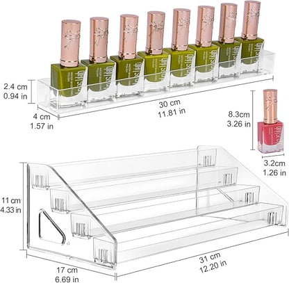 JessLab Nail Polish Organizer, 4-Tier Clear Acrylic Sunglass and Essential Oil Holder, Makeup Organizer for Bathroom Vanity Countertop