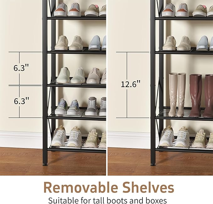 6-Tier Shoe Rack Organizer, Large Capacity Shoe Shelf with Metal Shelves, Holds up to 24 Pairs of Shoes, Shoe Storage for Entryway Closet Bedroom, Rustic Brown